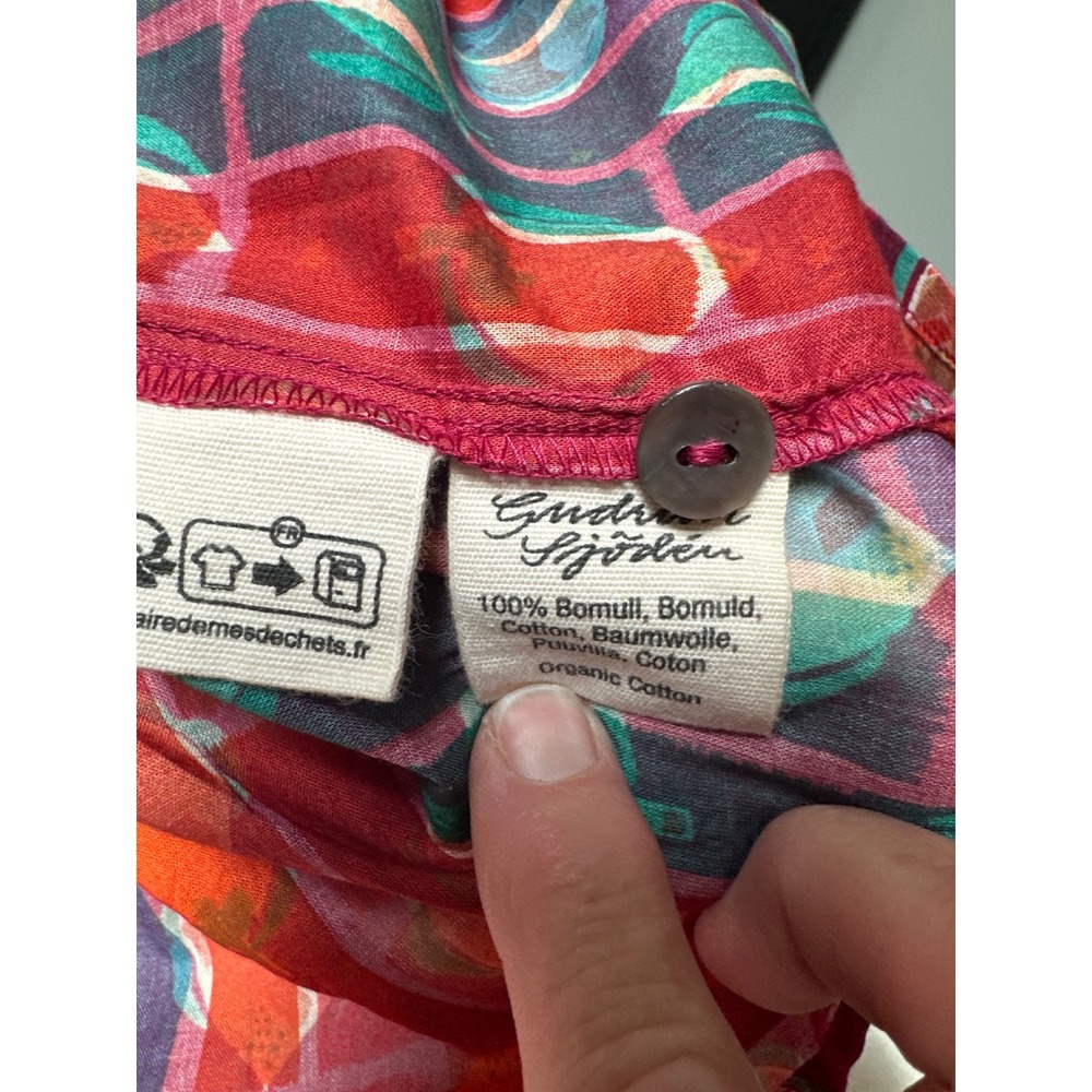 Gudrun Sjoden Red Leaf Print Organic Cotton Tiered Midi Dress Women Size S Artsy - Picture 7 of 8